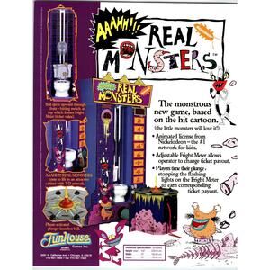 REAL MONSTERS Arcade Game Flyer 1992 Original Vintage Retro 8.5" x 11" Promo